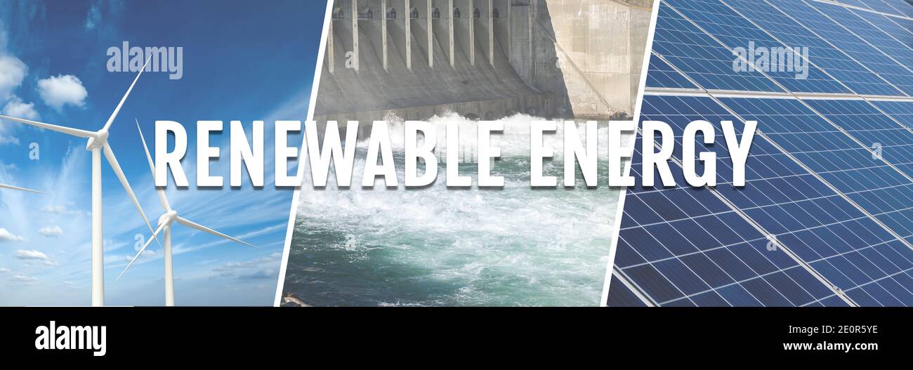 Concetto di energia rinnovabile, banner collage Foto Stock