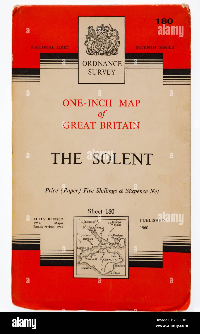 Copertina di Ordnance Survey 1960 mappa del Solent, Inghilterra. Settima serie. 1960. Mappa 180. Prezzo a cinque scellini e sei pence. Foto Stock