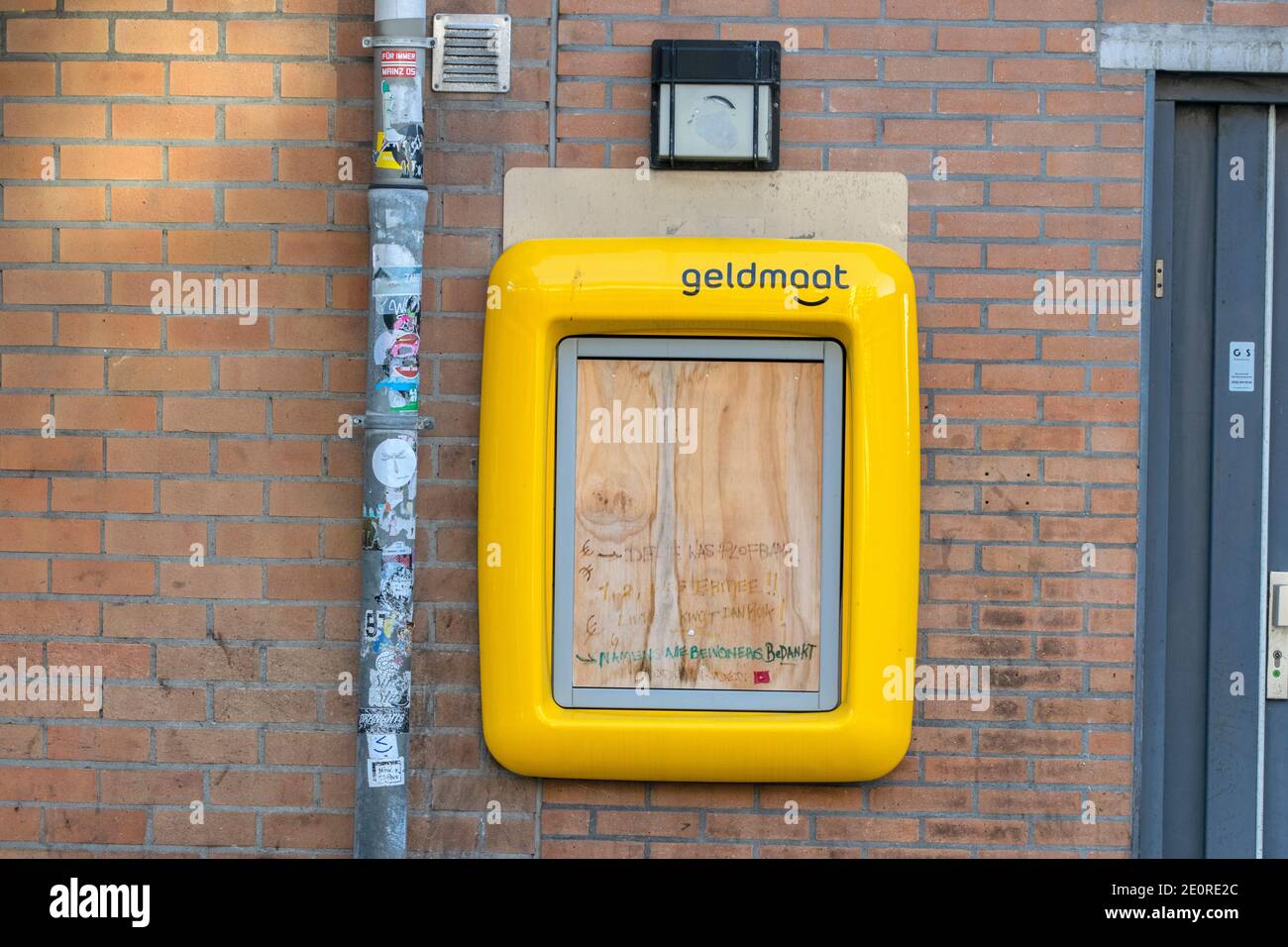 Misurazioni Anti Theft chiuse presso un Geldmaat ATM di Amsterdam Paesi Bassi 16-12-2020 Foto Stock
