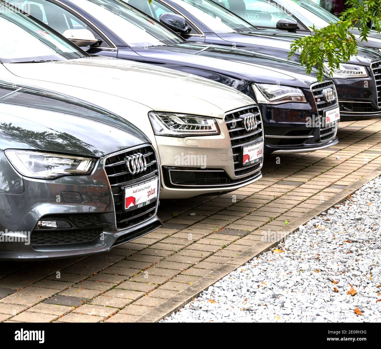 Nurnberg, Germania: Vista ravvicinata delle auto Audi in RAW presso un concessionario Audi Foto Stock