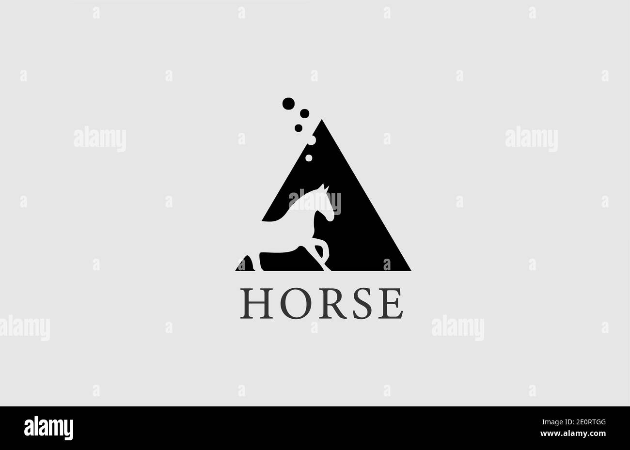 Un'icona con il logo di una lettera a cavallo con la forma di uno stallone all'interno. Design creativo in bianco e nero per aziende e aziende Illustrazione Vettoriale