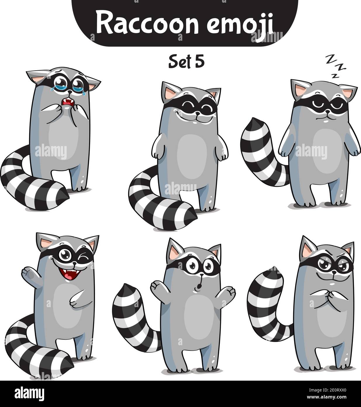 Insieme vettoriale di simpatici personaggi raccoon. Set 4 Illustrazione Vettoriale