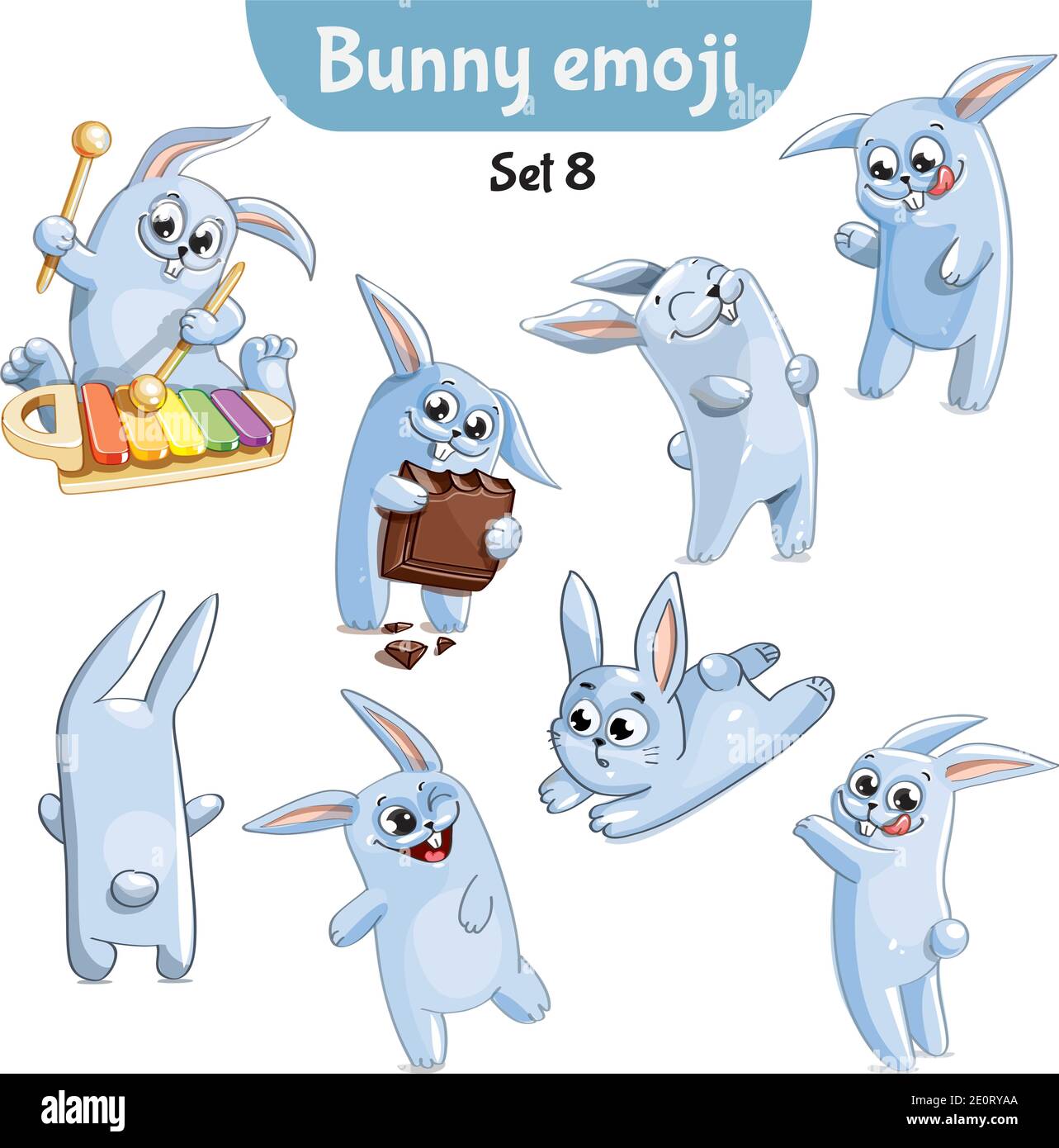 Insieme vettoriale di simpatici caratteri di coniglio. Set 8 Illustrazione Vettoriale