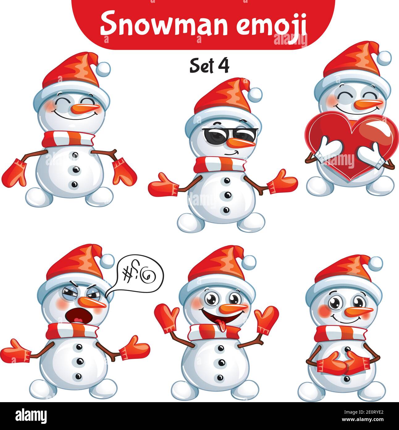 Insieme vettoriale di simpatici personaggi di pupazzo di neve. Set 4 Illustrazione Vettoriale