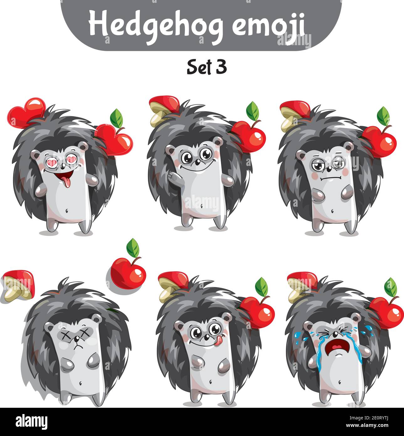 Insieme vettoriale di carini caratteri hedgehog. Set 3 Illustrazione Vettoriale