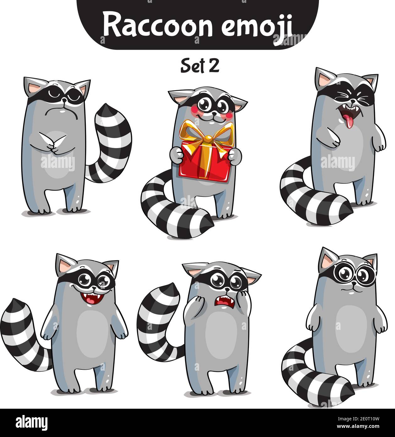 Insieme vettoriale di simpatici personaggi raccoon. Set 2 Illustrazione Vettoriale