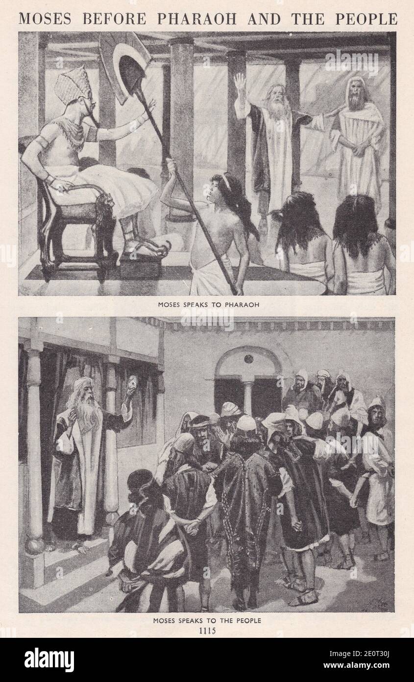 Mosè davanti al Faraone e al popolo - Mosè parla al Faraone / Mosè parla al popolo. Foto Stock