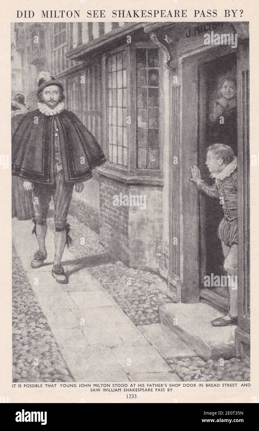 Milton ha visto Shakespeare passare? - John Milton alla porta del negozio di suo padre in Bread Street. Foto Stock