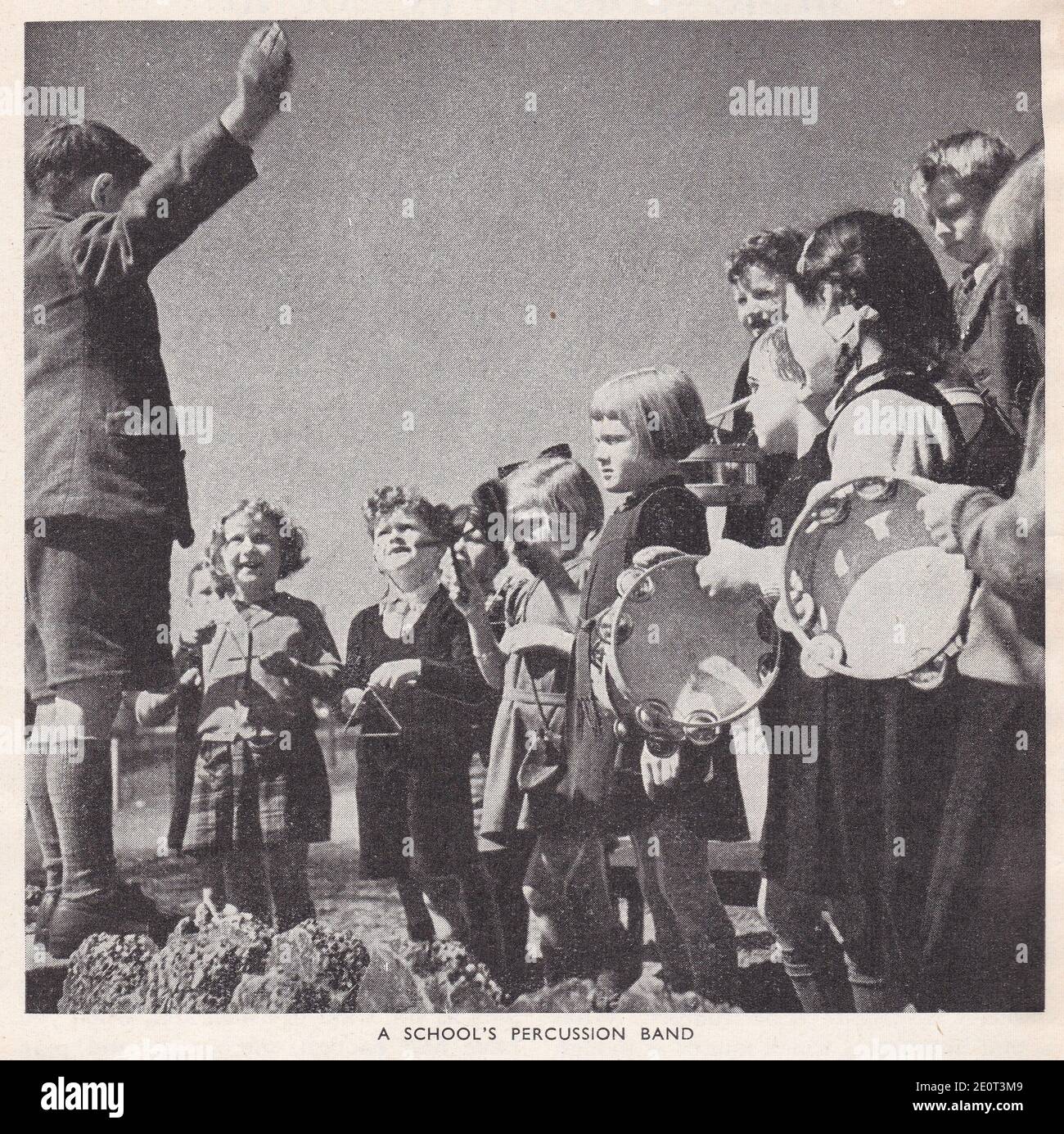 Lezione di scuola d'epoca - foto di una band di percussioni degli anni '50. Foto Stock