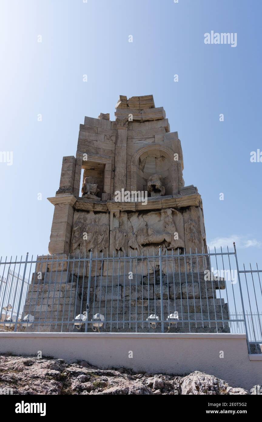 Il Monumento ai Philopappos, antico mausoleo greco e monumento dedicato a Gaio Giulio Antiochus Epifanes Philopappos Foto Stock