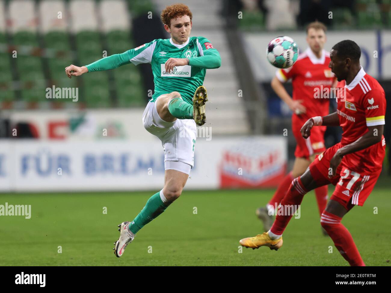 Brema, Germania. 2 gennaio 2021. Firo: 02.01.2021 Fuvuball, stagione 2020/21 Bundesliga 1: SV Werder Bremen - Union Berlin 0: 2 Josh Sargent, azione individuale, Werder | utilizzo nel mondo Credit: dpa/Alamy Live News Foto Stock