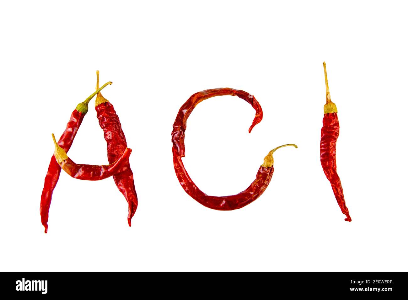 Scrittura calda con peperoni in turco su sfondo isolato Foto Stock