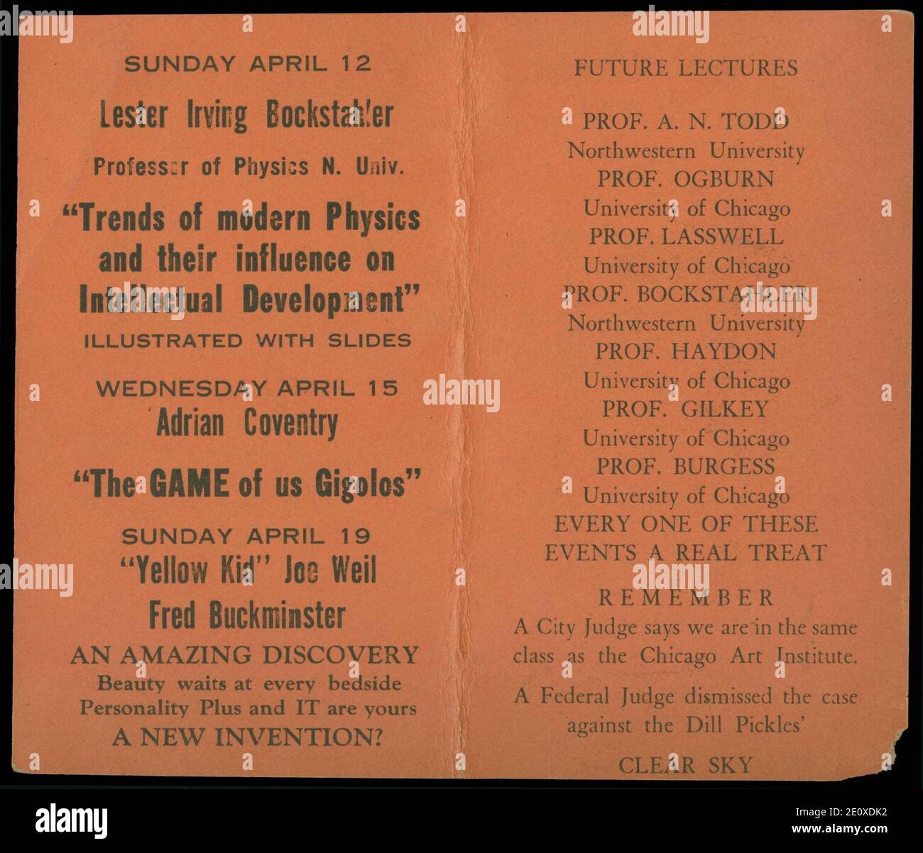 Lester Irving Bockstahler, ''''Trends of Modern Physics''', domenica 12 aprile (1925 o 1931) Foto Stock