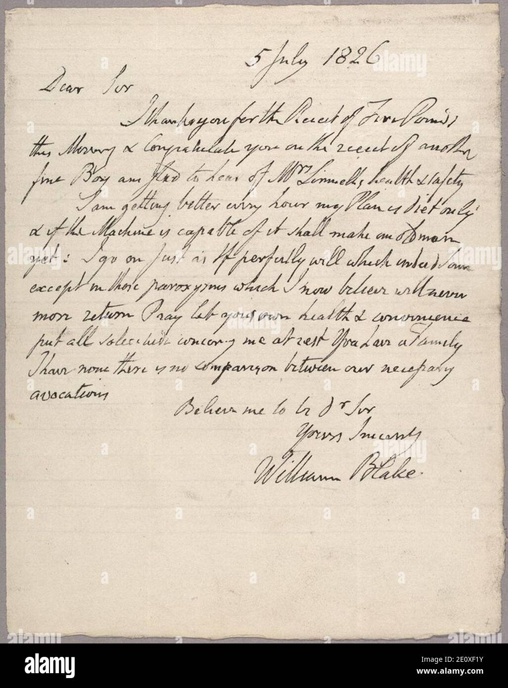 Lettera a John Linnell, 5 luglio 1826, oggetto 2. Foto Stock