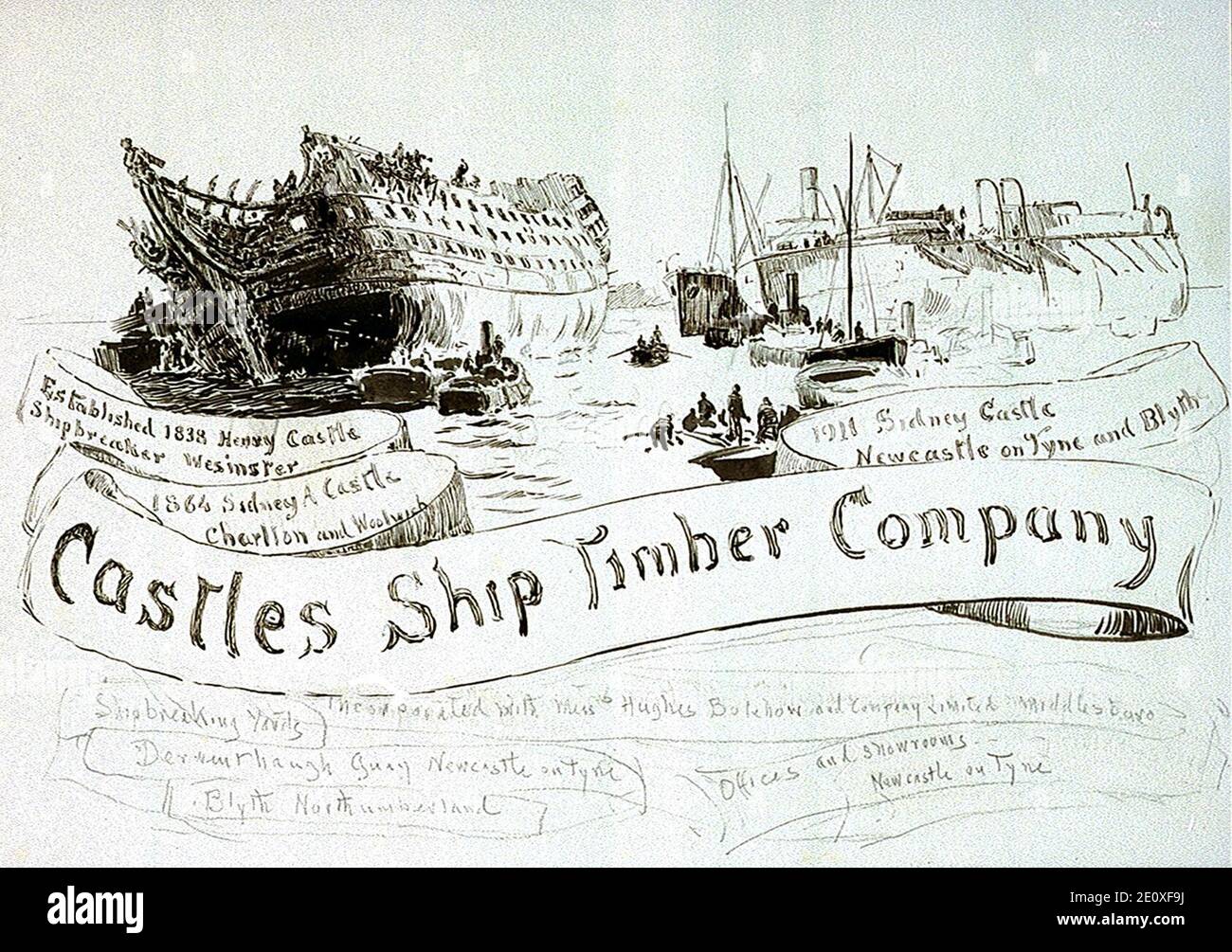 Carta intestata per Castle's, i demolitori (Castles Ship Timber Company) Foto Stock