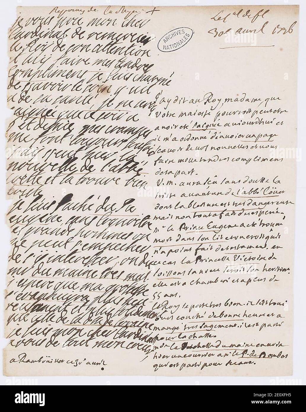 Lettre du cardinal de Fleury à la reine Marie Leszczynska 1 Foto Stock