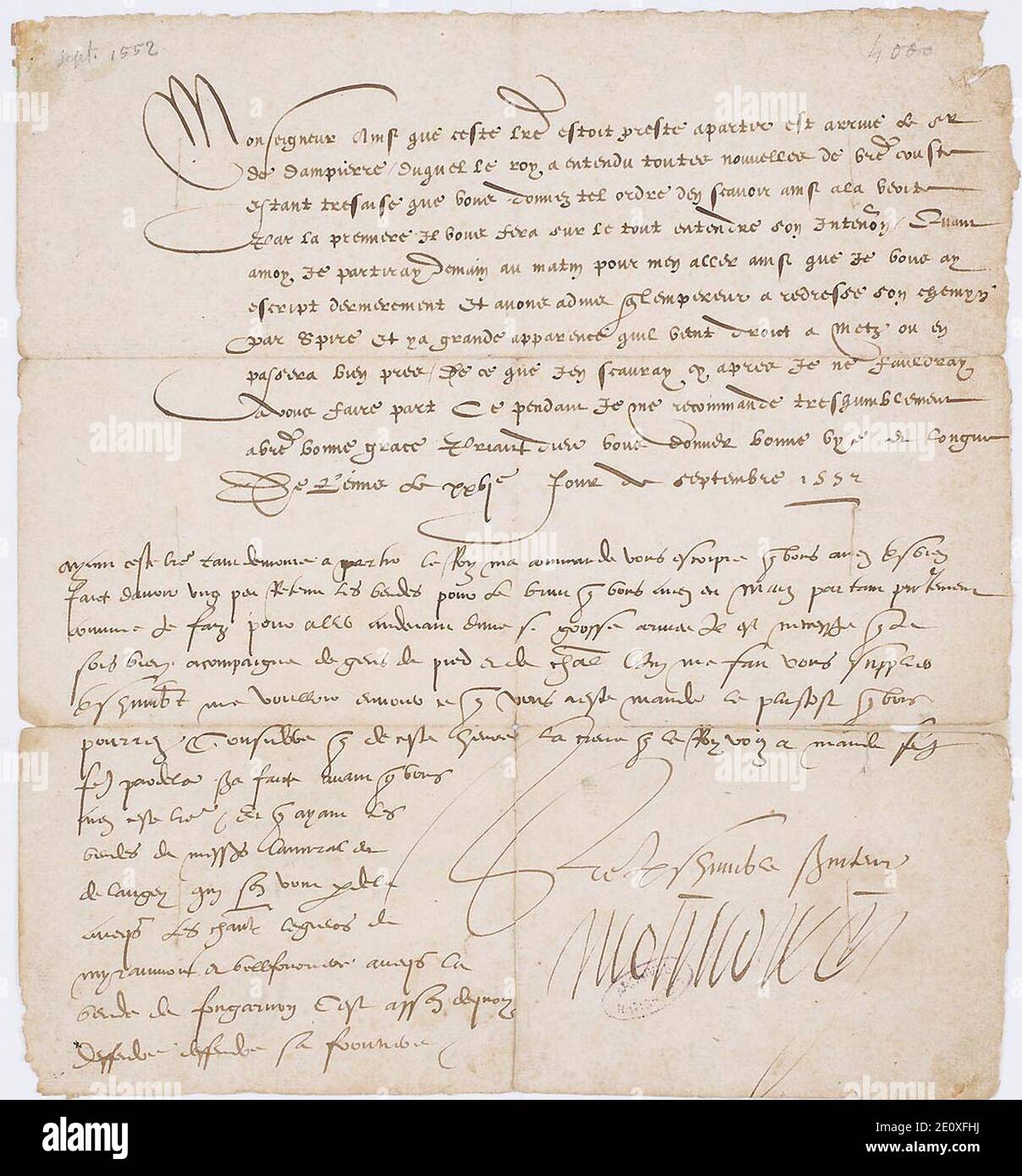 Lettre de Montmorency demandant des renforts au duc de Vendôme Contrasto Charles Quin 1 Foto Stock