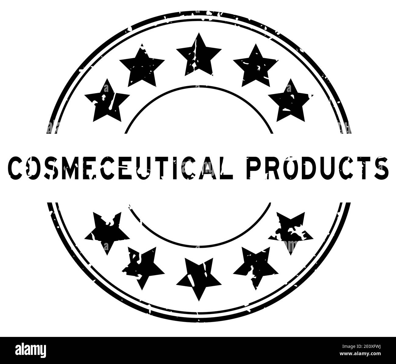 Grunge parola cosmeceutica nera con icona a stella in gomma rotonda timbro di tenuta su sfondo bianco Illustrazione Vettoriale