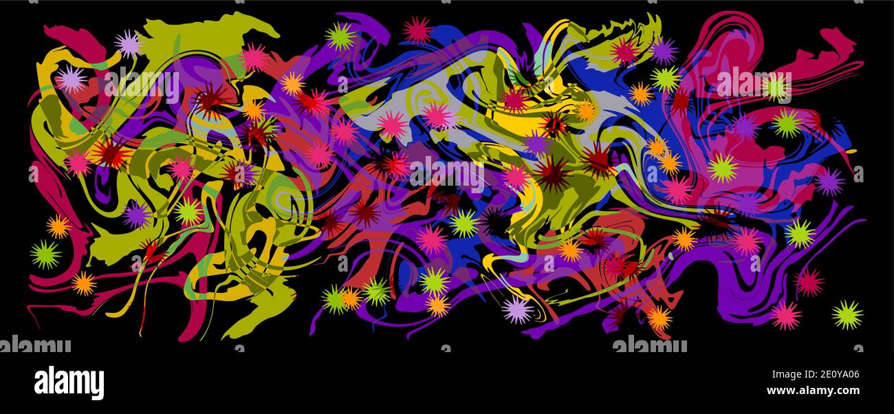 Graffity con schema multicolore lucido astratto immagine vettoriale a più livelli eps10 isolata su sfondo nero. Illustrazione Vettoriale