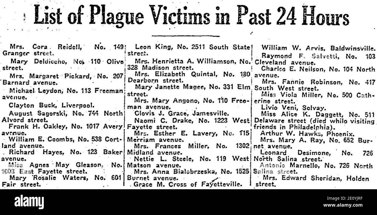 Elenco delle vittime della peste del Syracuse, New York Herald di ottobre 1918 - Army-mil-article-210420-worldwide epidemia di influenza ucciso 45000 soldati americani durante la guerra mondiale i. Foto Stock