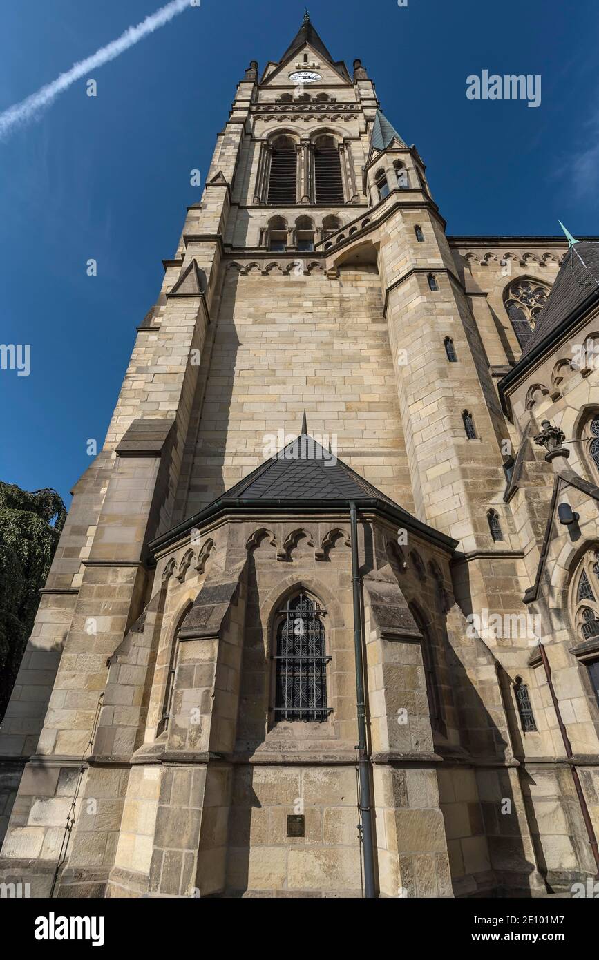 Torre della Santa Croce Chiesa, una basilica neo-gotica, costruita 1899-1902 Münster, Nord Reno-Westfalia, Germania, Europa Foto Stock