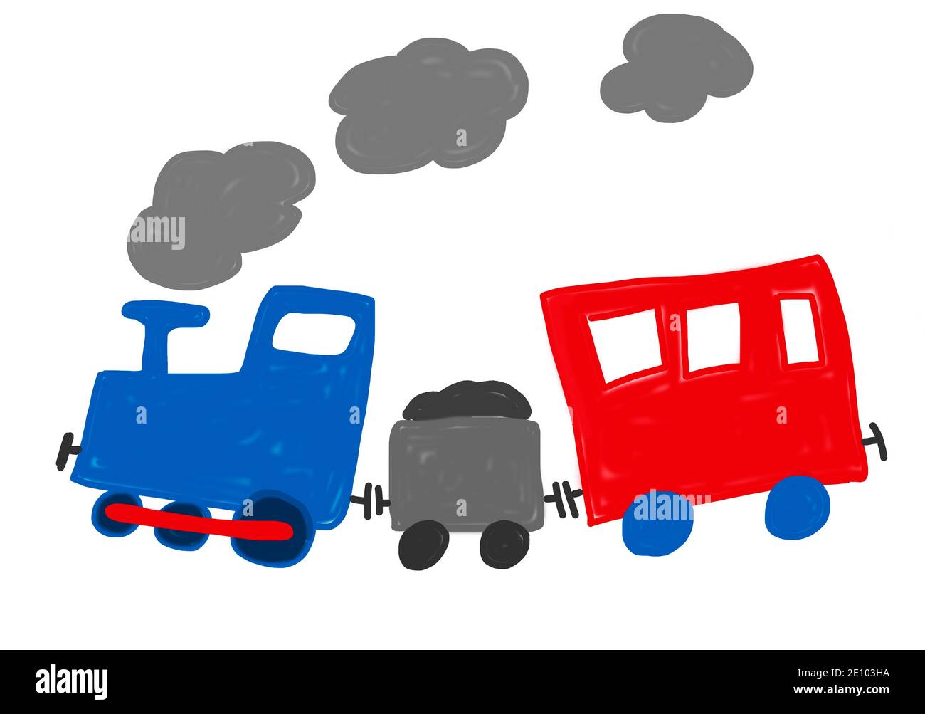 Illustrazione ingenua, disegno bambini, locomotiva a vapore con carro, Austria, Europa Foto Stock