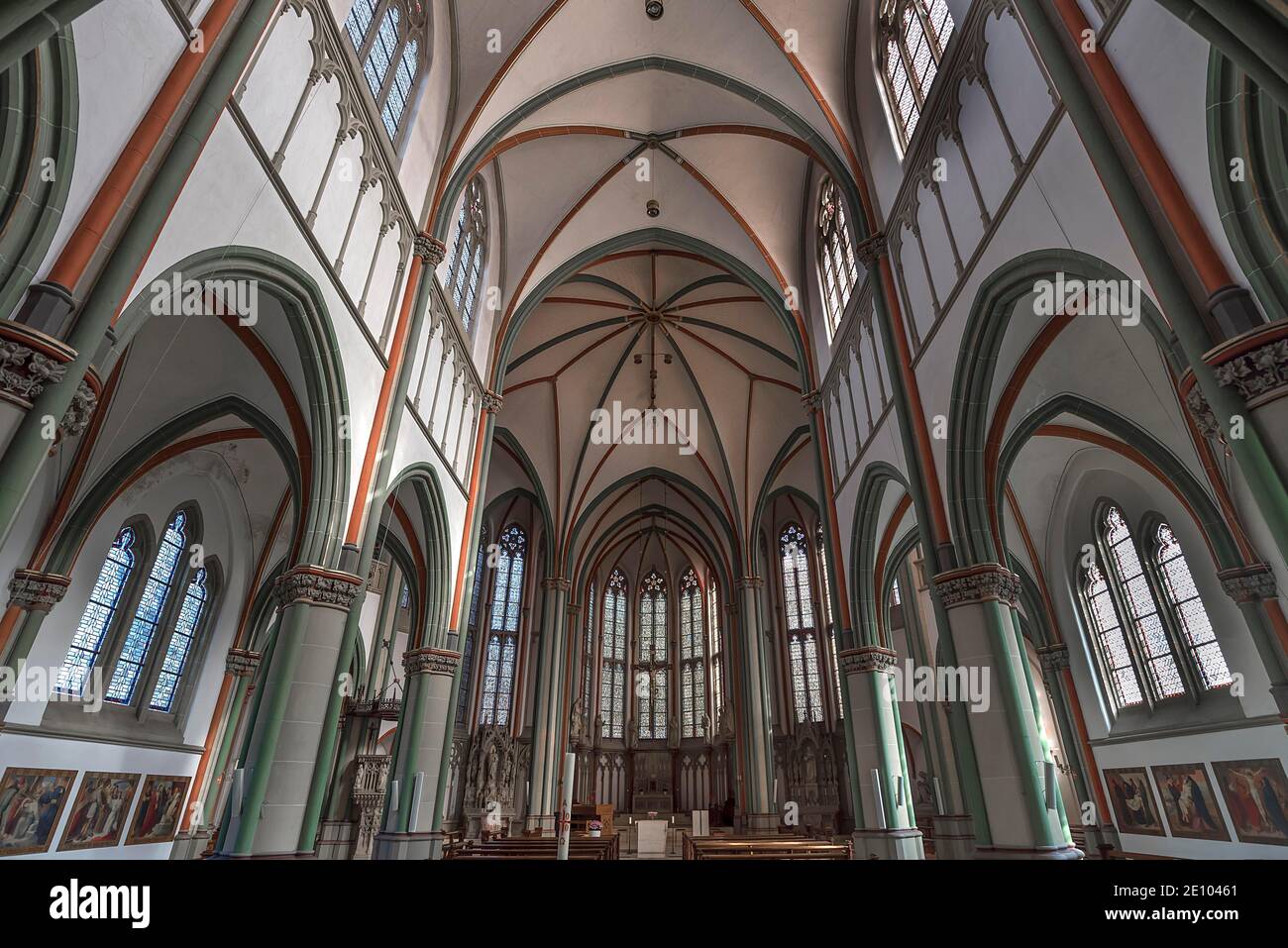 Interno della Heilig Kreuz Kirche, una basilica neo-gotica, costruita 1899-1902 Münster, Nord Reno-Westfalia, Germania, Europa Foto Stock