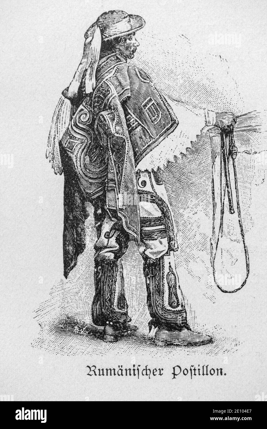 'Rumänischer Postillon', PostillionBucarest rumeno, Romania, illustrazione di 'Die Hauptstädte der Welt', Breslau circa 1897 Foto Stock