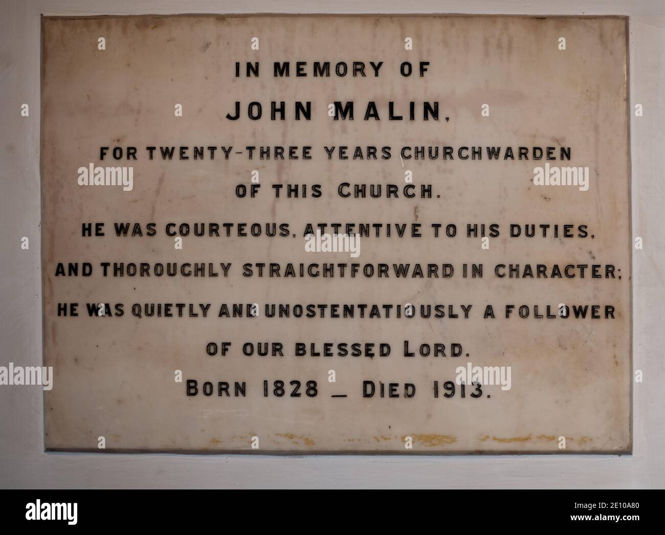 Targa commemorativa a John Malin nella chiesa di St James Piccadilly Foto Stock