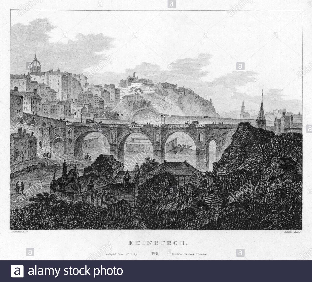 Edimburgo Scozia, incisione d'annata del 1804 Foto Stock