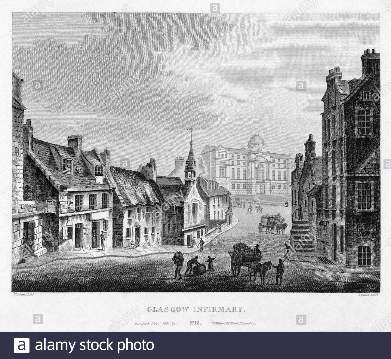 Glasgow Infirmary, Scozia, incisione d'annata dal 1804 Foto Stock