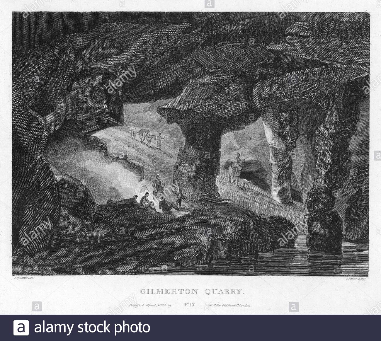 Gilmerton Quarry, Edimburgo, Scozia, incisione d'annata del 1804 Foto Stock
