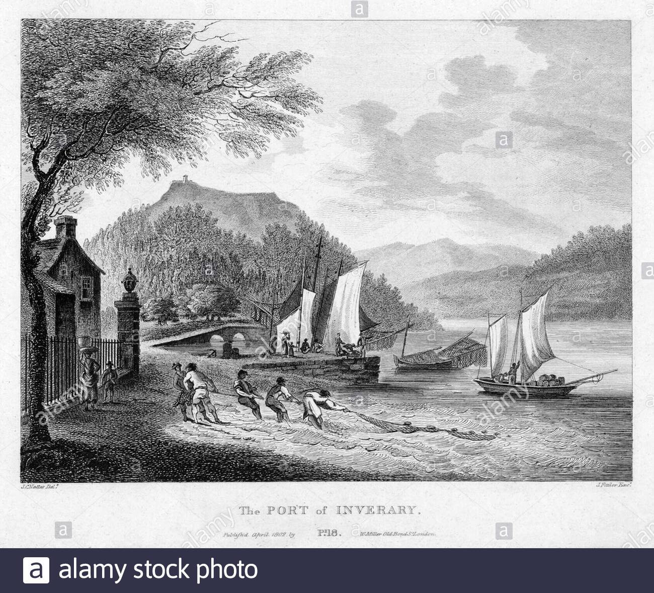 Porto di Inveraray, Scozia, incisione d'annata dal 1804 Foto Stock