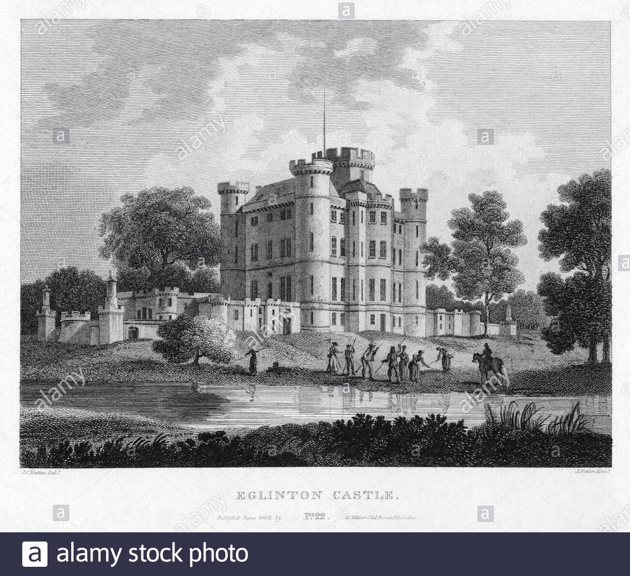 Castello di Eglinton, Scozia, incisione d'annata del 1804 Foto Stock