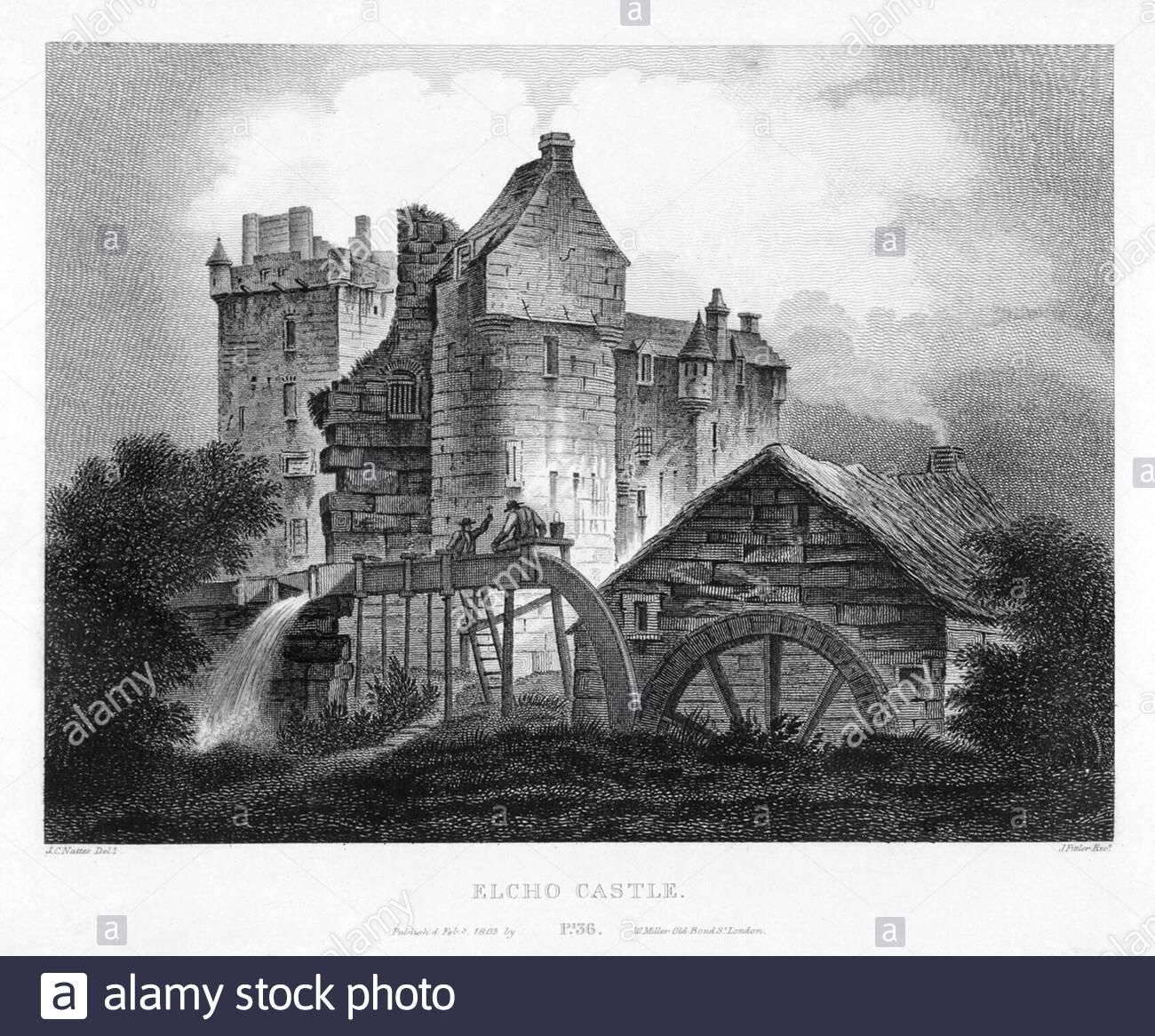 Elcho Castle, Perthshire, Scozia, incisione d'annata del 1804 Foto Stock
