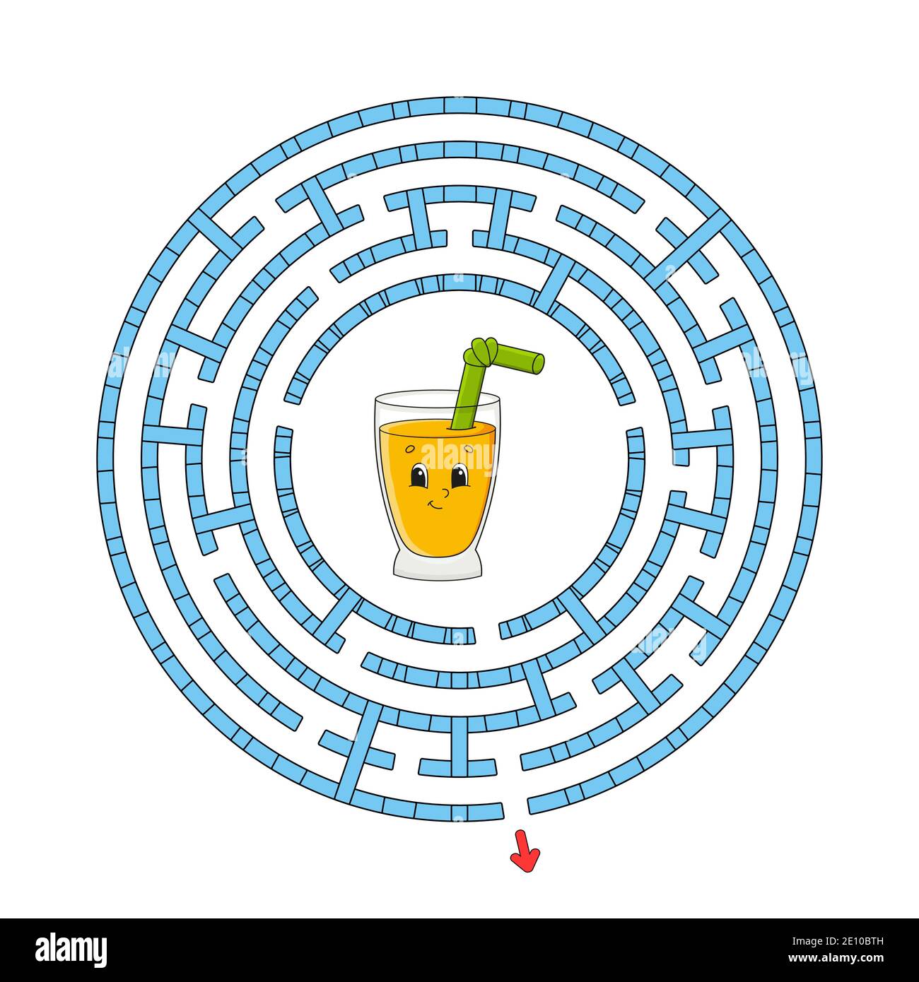 Divertente labirinto circolare. Gioco per bambini. Puzzle per bambini. Stile cartone animato. Tamburo a labirinto rotondo. Illustrazione vettoriale a colori. Trovare il percorso giusto. La d Illustrazione Vettoriale