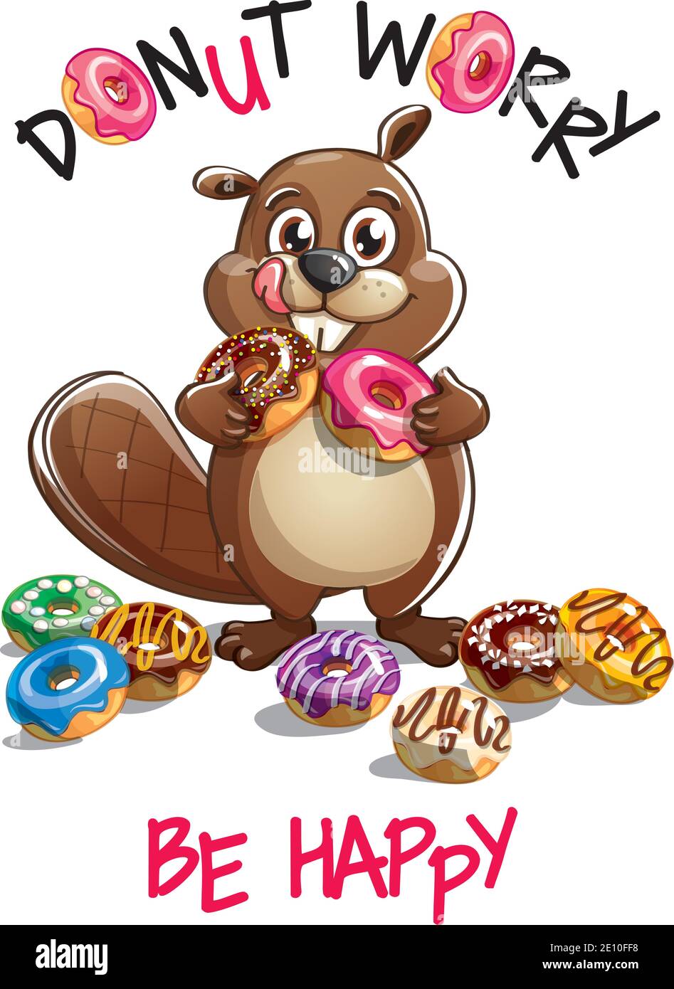 Illustrazione vettoriale del caster del cartone animato con le ciambelle. Illustrazione Vettoriale