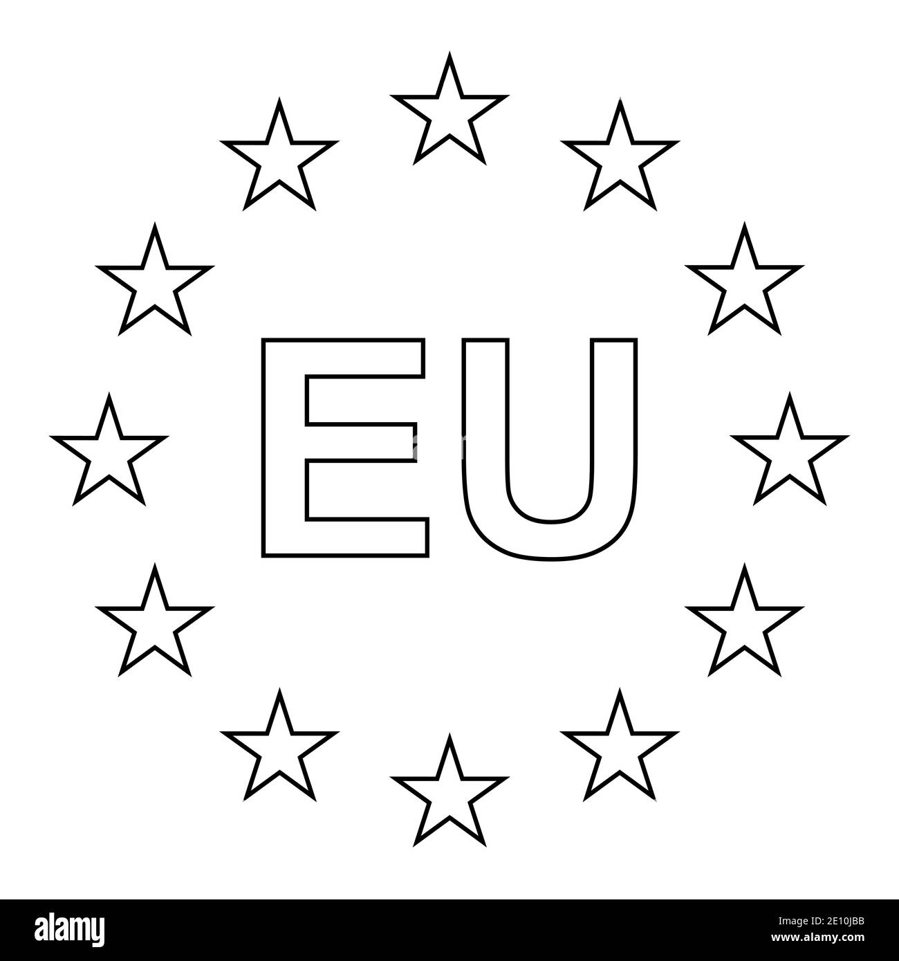 Bandiera dell'Unione europea ufficiale , bandiera dell'UE , con isolamento di colore bianco e nero sullo sfondo . Illustrazione Vettoriale