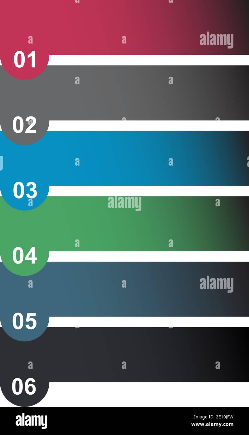 Diagramma infografico colorato a 6 fasi. Illustrazione vettoriale su sfondo bianco . Illustrazione Vettoriale