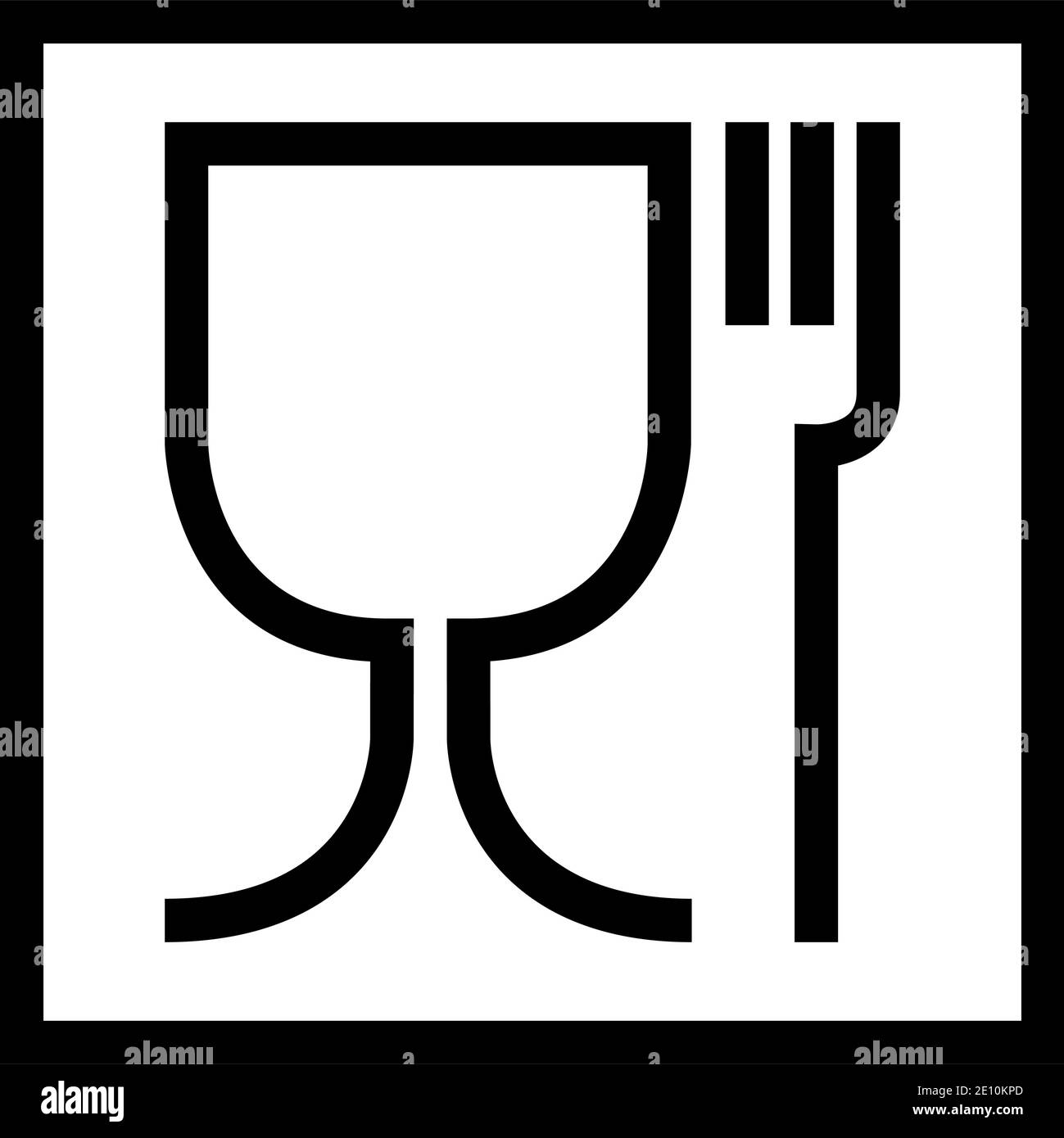 Simbolo di sicurezza per gli alimenti. L'icona internazionale per il materiale alimentare sicuro sono un bicchiere di vino e un simbolo di forchetta. Versione grande in cubo . Illustrazione Vettoriale
