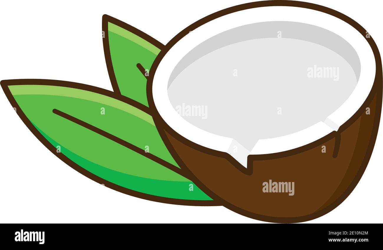 Illustrazione vettoriale di cocco e foglie dimezzate Illustrazione Vettoriale