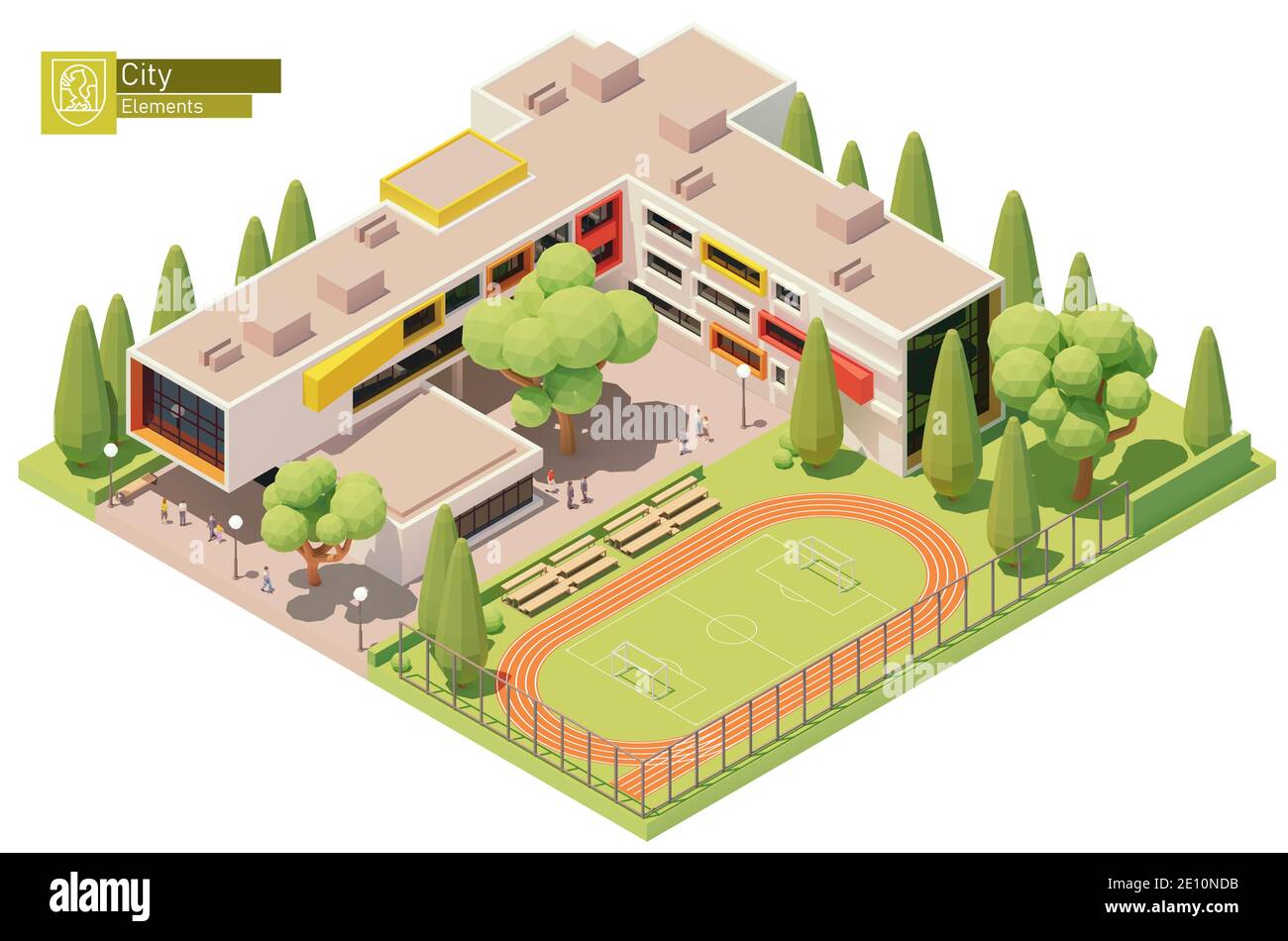 Isometrica del vettore edificio scolastico Illustrazione Vettoriale