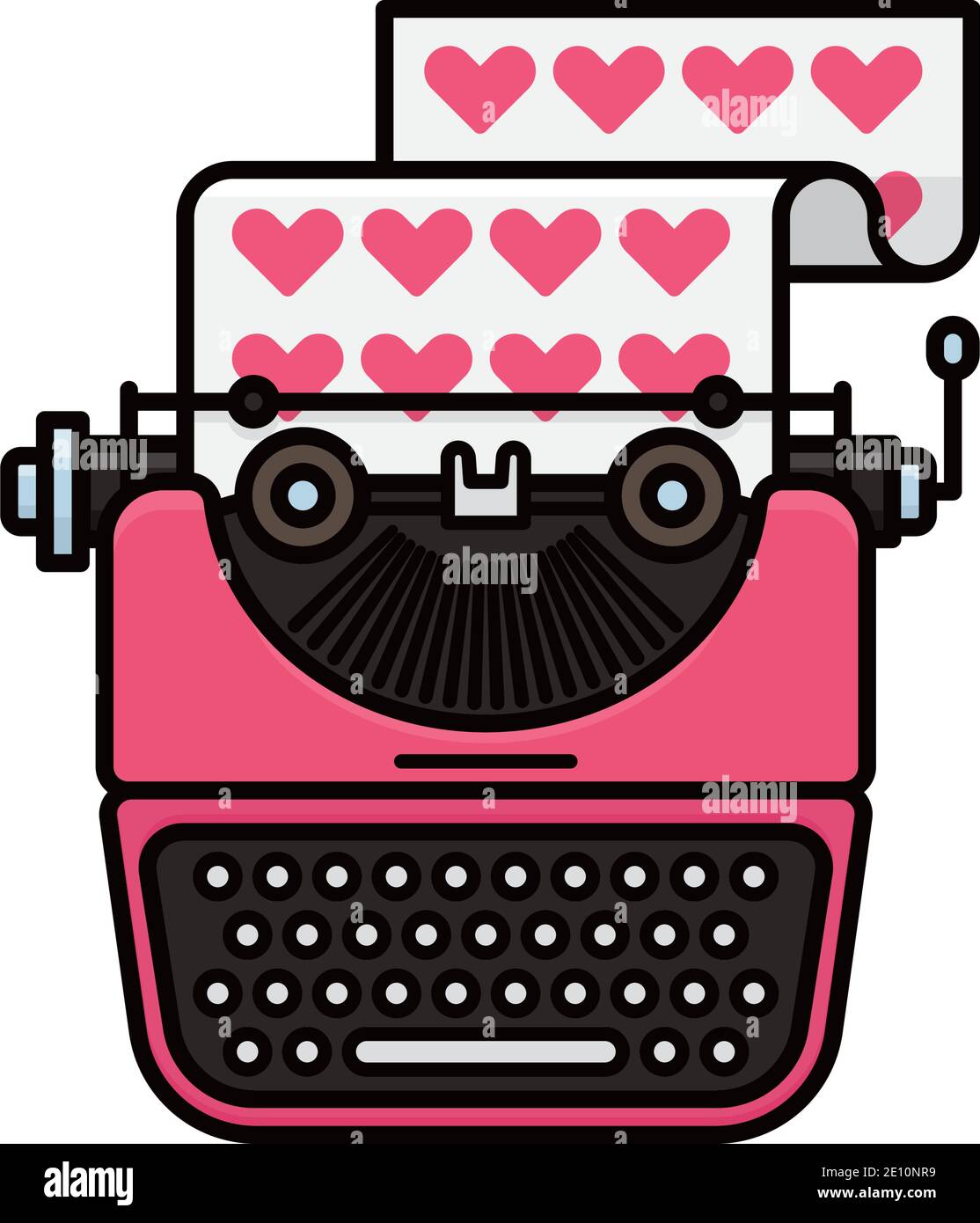 Macchina da scrivere rosa vintage che scrive un giorno di loveletter o di valentines saluti illustrazione vettoriale isolata Illustrazione Vettoriale