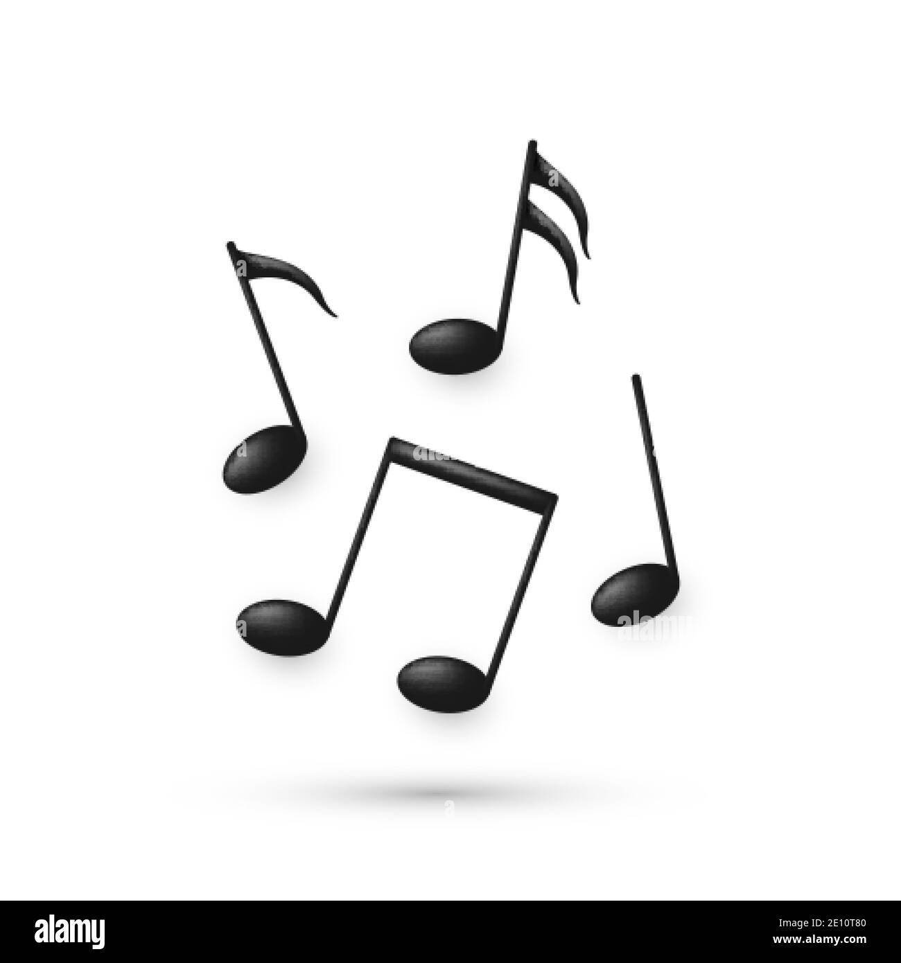 Icone o simboli delle note di musica con volume nero. Illustrazione vettoriale isolata su sfondo bianco Illustrazione Vettoriale