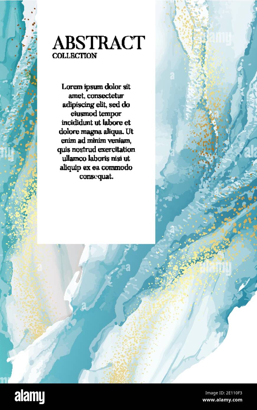 Vernice blu acquerello, resina di marmo, arte di colata acrilica, fondo fluido blu salvia, carta digitale d'arte sublimazione con decorazione in lamina d'oro metallizzato. Illustrazione Vettoriale