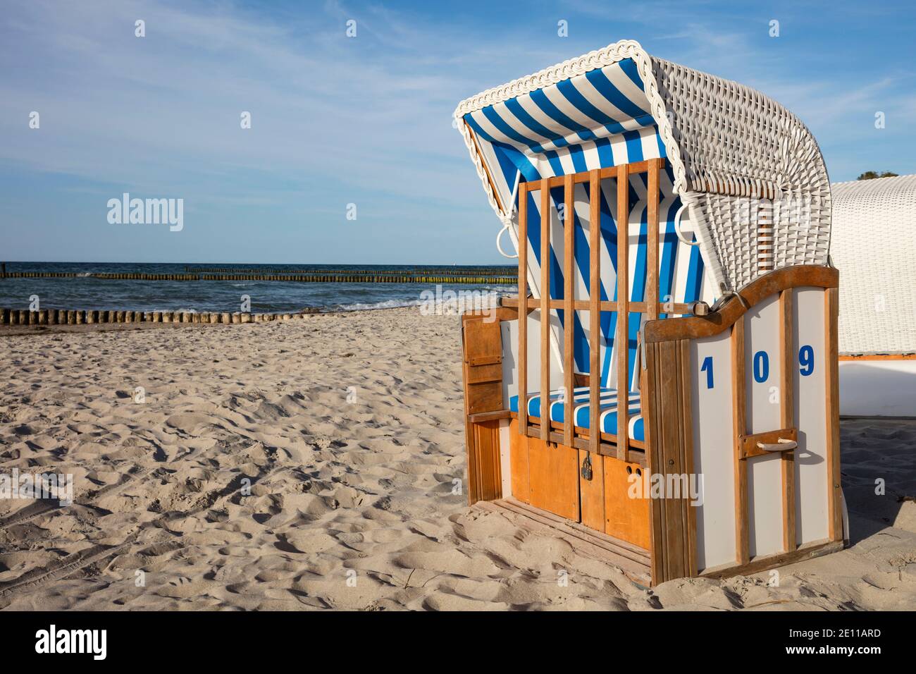 Sedia da spiaggia, Nienhagen, Mar Baltico, Meclemburgo-Pomerania occidentale, Germania, Europa Foto Stock
