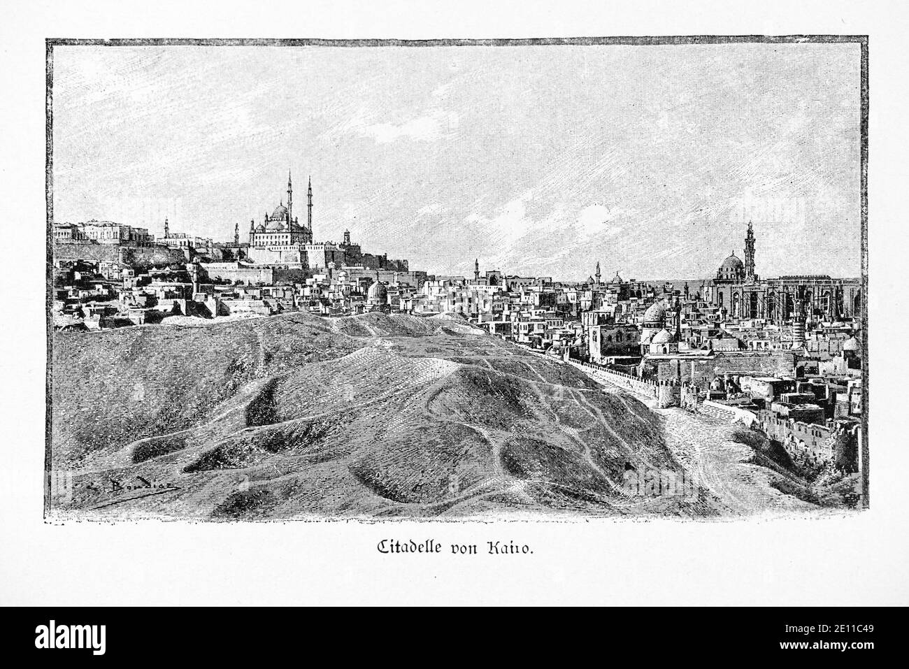 "Citadelle von Kairo", la Cittadella di Kairo su una collina con la città, Kairo, Egitto, illustrazione di "Die Hauptstädte der Welt". Breslau circa 1987 Foto Stock