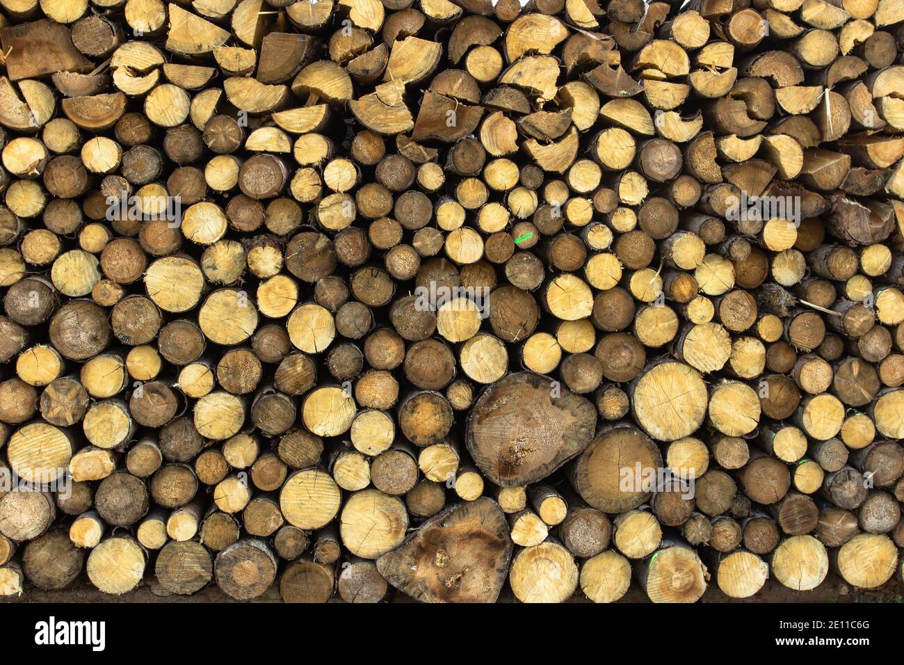 Pile di legna da ardere. Preparazione di legna da ardere per l'inverno. Legna da ardere di fondo. Sfondo di legna da ardere tagliata a secco. Sfondo di legno Foto Stock