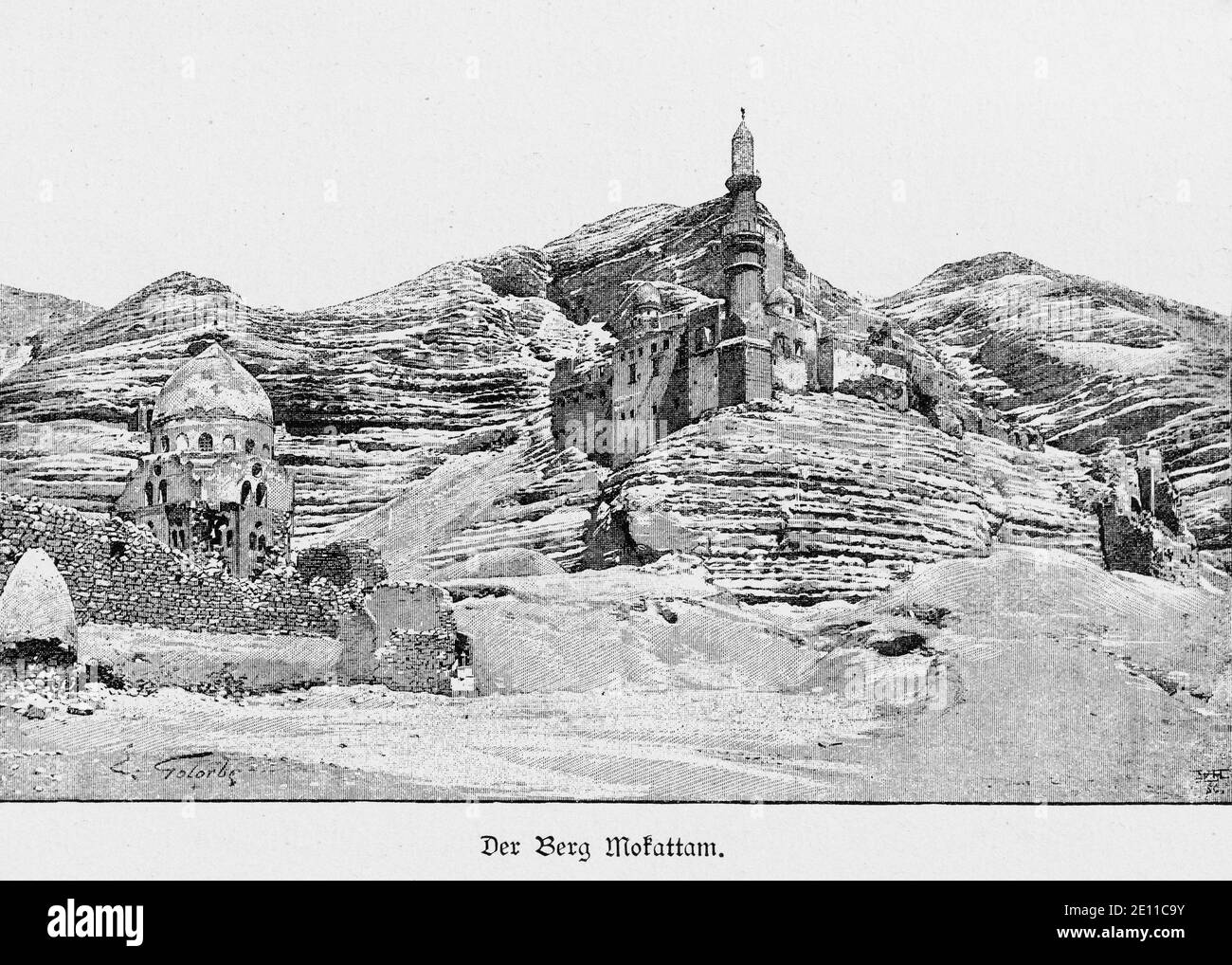 Der Berg Mokattam, Mokattam Mountain con una chiesa copta-ortodossa simile a un castello, Kairo, Egitto, 'Die Hauptstädte der Welt.' circa 1987 Foto Stock