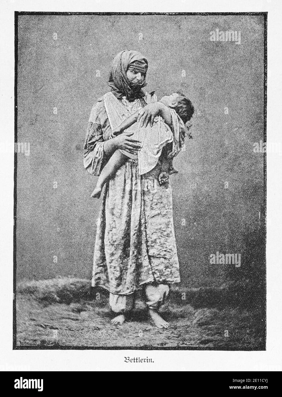 'Bettlerin', una donna mendicante in piedi con il suo bambino in braccio, Costantinopoli, Turchia, illustrazioni da 'Die Hauptstädte der Welt', 1897 Foto Stock